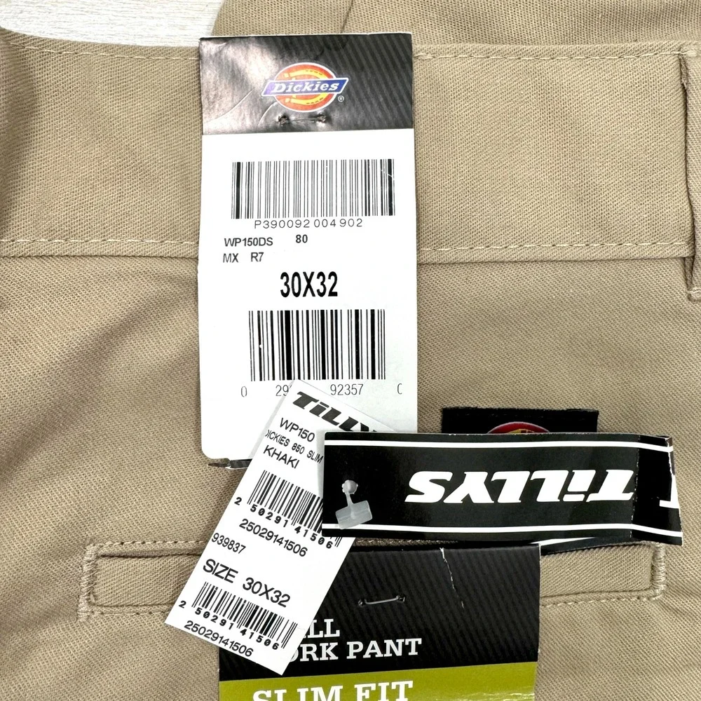 Tilly's Dickies Mens 30x32 Slim Fit‎ Khaki Chino Flex Work Utility Durable Pants